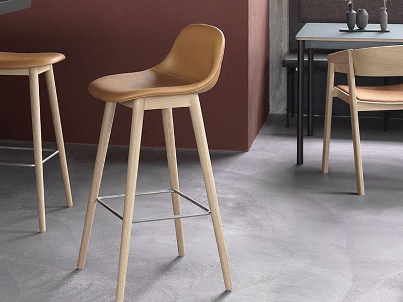 FIBER COUNTER / BAR STOOL WITH BACKREST WOOD BASE FULL UPHOLSTERY